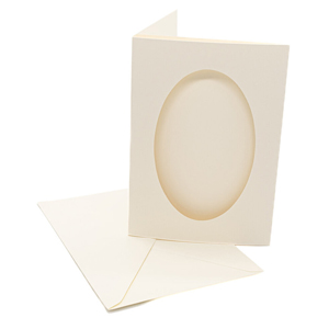 Set of 10 Cream Large 2-fold Aperture Cards A5, Oval aperture NEW 