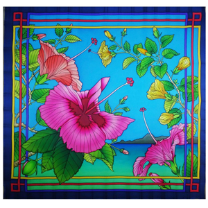 Hibiscus by Pierre Willocq(labelled Amarylis) - ready-outlined square silk scarf NEW (5)